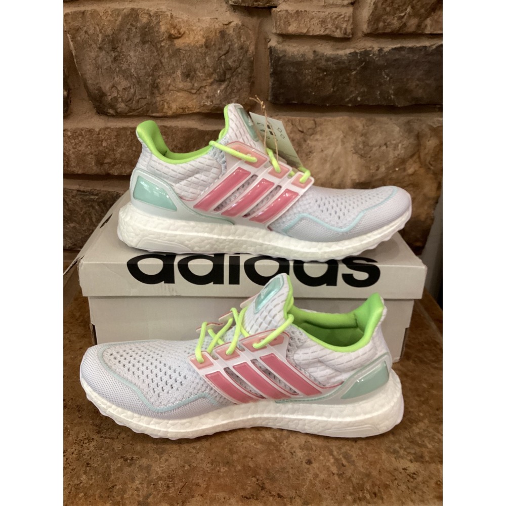 Adidas Ultraboost 1.0 Neon W White Pink Green Running Shoes ID5949 Womens 10 New - Picture 2 of 8